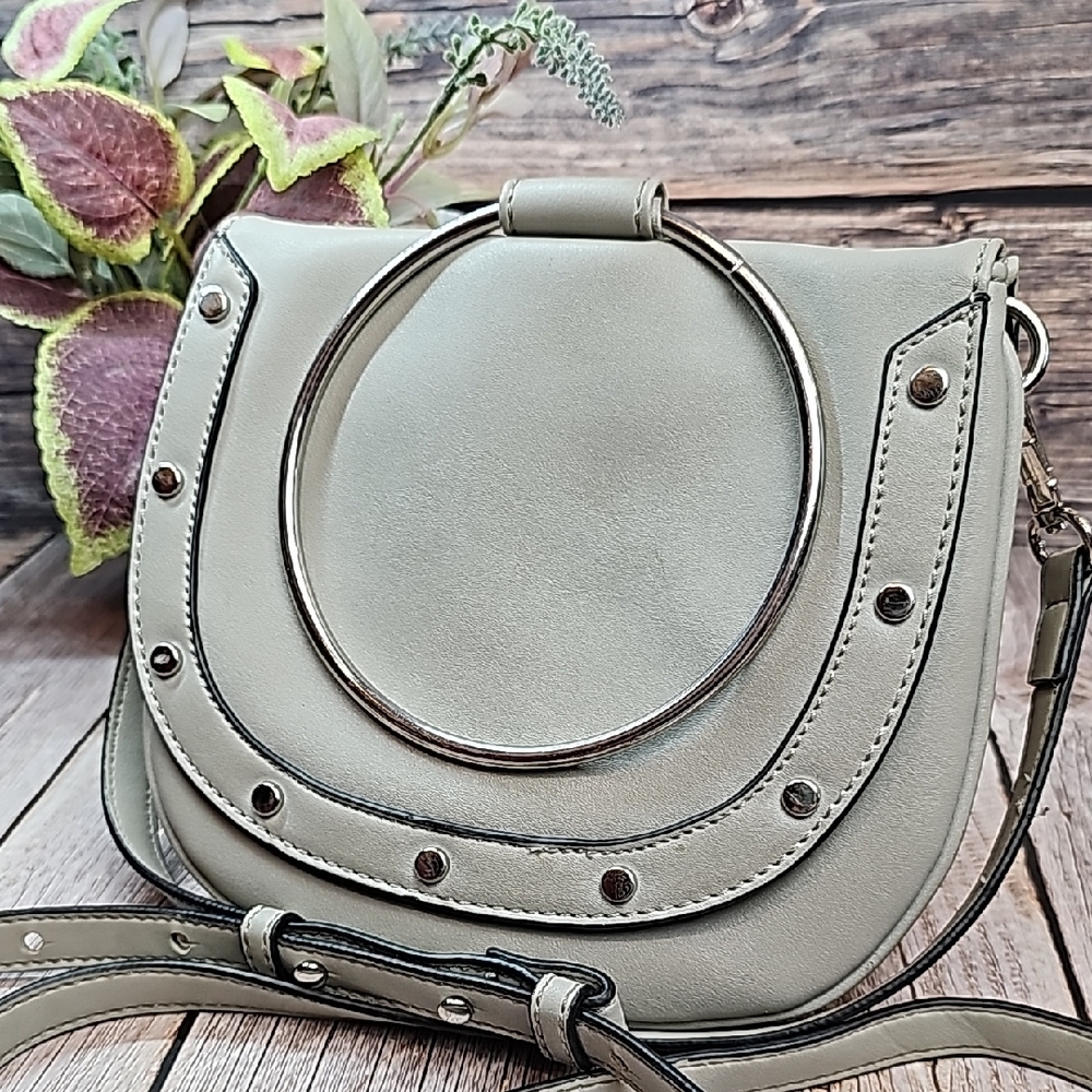 CESCA GRAY DOUBLE POCKET ADJUSTABLE CROSSBODY HANDBAG